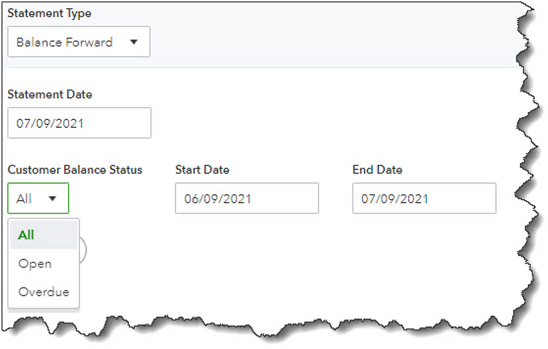 QuickBooks Online Statements Settings