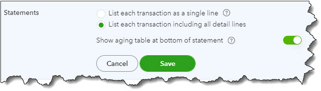 QuickBooks Online Statements Settings